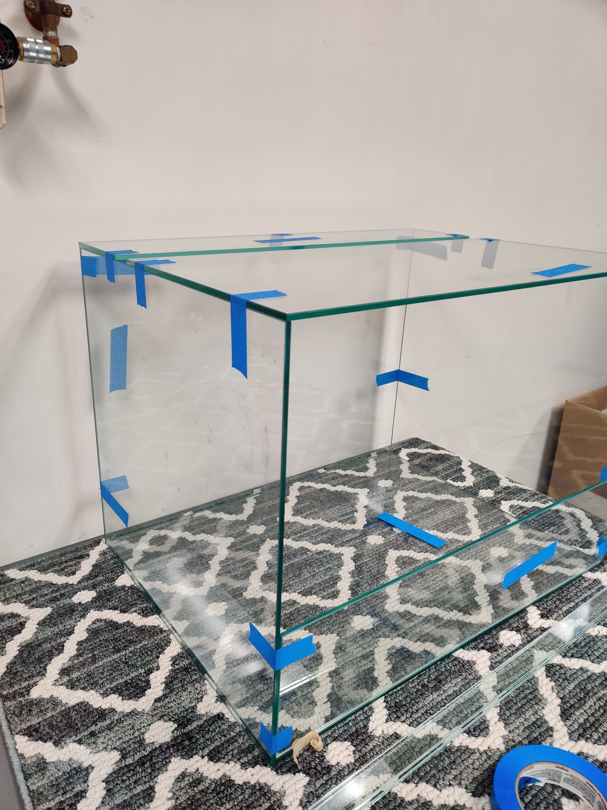 Empty glass vivarium during its initial dry fit
